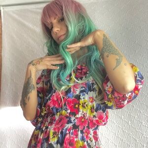 Sheer KAWAII Floral Dress 3/4 Sleeve Poofy Light Femme Girly